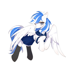 Size: 2048x2048 | Tagged: safe, artist:xiaoan, imported from derpibooru, oc, oc:ori, alicorn, alicorn oc, clothes, horn, school uniform, simple background, solo, white background, wings
