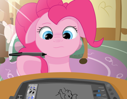 Size: 1380x1080 | Tagged: safe, artist:reinbou, imported from derpibooru, pinkie pie, earth pony, pony, bedroom, krita, light, solo, tablet, tablet drawing