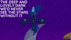 Size: 1920x1080 | Tagged: safe, edit, edited screencap, editor:quoterific, imported from derpibooru, screencap, princess luna, alicorn, pony, princess twilight sparkle (episode), doctor who, eyes closed, female, glowing, glowing horn, horn, magic, magic aura, solo