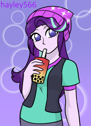 Size: 1084x1500 | Tagged: safe, artist:hayley566, imported from derpibooru, starlight glimmer, human, equestria girls, beanie, bubble tea, cute, drink, drinking, female, glimmerbetes, hat, looking at you, solo