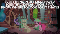 Size: 1920x1080 | Tagged: safe, edit, edited screencap, editor:quoterific, imported from derpibooru, screencap, pinkie pie, twilight sparkle, earth pony, pony, unicorn, feeling pinkie keen, basement, doctor who, duo, duo female, female, golden oaks library, mare, twilight's lab, unicorn twilight