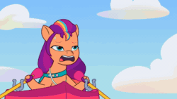Size: 640x360 | Tagged: safe, imported from derpibooru, screencap, hitch trailblazer, izzy moonbow, queen haven, sunny starscout, earth pony, pegasus, pony, unicorn, spoiler:g5, spoiler:my little pony: tell your tale, spoiler:tyts01e18, ah crap, alphabittle blossomforth, animated, beret, boat, bongo beats, clothes, dahlia, falling, female, g5, hat, jazz hooves, male, mare, my little pony: tell your tale, oar, oh crap, on your cutie marks, onyx, ouch, scarf, stallion, this did not end well