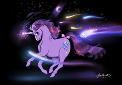 Size: 2388x1668 | Tagged: safe, artist:nightprince-art, imported from derpibooru, sparkler (g1), pony, unicorn, bow, female, g1, looking at you, mare, signature, smiling, smiling at you, solo, tail, tail bow