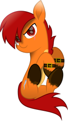 Size: 824x1475 | Tagged: safe, artist:lincolnbrewsterfan, derpibooru exclusive, imported from derpibooru, oc, oc only, oc:cash ponooca, earth pony, pony, my little pony: the movie, .svg available, belt, belt buckle, belts, coat markings, colored hooves, confident, covering, curled up, determined, determined face, determined look, determined smile, earth pony oc, gift art, hoof heart, hooves up, inkscape, looking at you, movie accurate, orange (color), pale belly, raised hoof, red, red eyes, red hair, red mane, red tail, scar, simple background, smiling, smiling at you, solo, tail, tail covering, tornado, transparent background, underhoof, unshorn fetlocks, vector