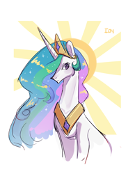 Size: 1648x2120 | Tagged: safe, artist:induk13, imported from derpibooru, princess celestia, alicorn, pony, bust, curved horn, female, halo, horn, mare, portrait, simple background, solo, white background