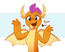 Size: 1280x1024 | Tagged: safe, artist:anotherdeadrat, imported from derpibooru, smolder, dragon, blushing, boo, cute, dragoness, fangs, female, forked tongue, solo, spread wings, tongue out, wings