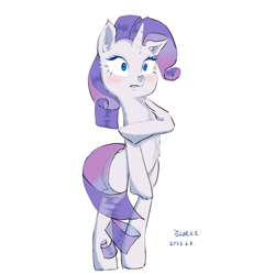Size: 3000x3256 | Tagged: safe, artist:ecor土土, imported from derpibooru, rarity, pony, unicorn, make new friends but keep discord, adorasexy, bipedal, blushing, chest fluff, closed mouth, cute, embarrassed, embarrassed nude exposure, female, naked rarity, nudity, sexy, simple background, solo, we don't normally wear clothes, white background