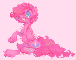 Size: 1287x1020 | Tagged: safe, artist:onionpwder, imported from derpibooru, pinkie pie, earth pony, pony, fluffy, pink background, simple background, solo