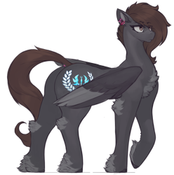 Size: 1672x1684 | Tagged: safe, artist:nsilverdraws, imported from derpibooru, oc, oc only, oc:nightstalker, pegasus, pony, butt, chest fluff, dock, dock piercing, ear piercing, female, folded wings, mare, pegasus oc, piercing, plot, simple background, solo, tail, tail piercing, transparent background, two toned wings, wings