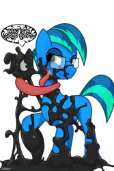 Size: 1200x1800 | Tagged: safe, artist:barrelslover, imported from derpibooru, oc, earth pony, goo, pony, earth pony oc, gift art, glasses, male, parasite, simple background, symbiote, tongue out, tongue wrap, transparent background