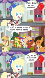 Size: 684x1164 | Tagged: artist needed, safe, imported from derpibooru, oc, oc:camila, oc:chilenia, oc:nucita, oc:star spangle, oc:tailcoatl, pony, balloon, bolivia, camera, chile, china, colombia, comic, current events, mexico, nation ponies, ponified, spanish, united states, venezuela