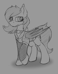 Size: 1838x2346 | Tagged: safe, artist:monycaalot, imported from derpibooru, oc, oc:angel, bat pony, pegasus, pony, bat pony oc, bat wings, looking at you, sketch, solo, walking, wings