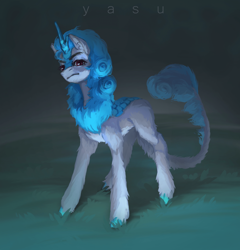 Size: 1920x2001 | Tagged: safe, artist:yasu, imported from derpibooru, oc, oc only, kirin, angry, cloven hooves, ear fluff, eyebrows, fluffy, grass, grass field, kirin oc