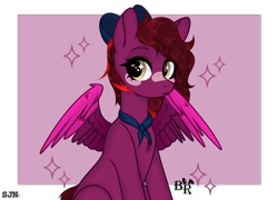 Size: 5500x3949 | Tagged: safe, artist:blackkkrabbit, imported from derpibooru, oc, oc:cassandra carat, crystal pony, pegasus, pony, bow, clothes, female, hair bow, mare, pegasus oc, scarf, wingding eyes