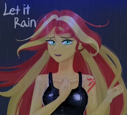 Size: 1900x1724 | Tagged: safe, artist:shagin_, imported from derpibooru, sunset shimmer, human, equestria girls, equestria girls series, let it rain, spoiler:eqg series (season 2), bare shoulders, female, rain, sleeveless, solo