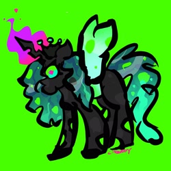 Size: 2048x2048 | Tagged: safe, artist:cindercory, imported from derpibooru, queen chrysalis, changeling, changeling queen, female, green background, simple background, solo