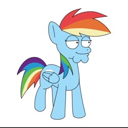 Size: 1069x1069 | Tagged: safe, artist:notfocks, imported from derpibooru, rainbow dash, pegasus, pony, cleft chin, cursed image, family guy, female, simple background, solo, style emulation, white background