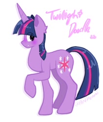 Size: 1020x1211 | Tagged: safe, artist:artkenni, imported from derpibooru, twilight sparkle, pony, unicorn, blushing, grin, raised hoof, simple background, smiling, solo, text, unicorn twilight, white background