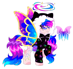 Size: 5920x5544 | Tagged: safe, artist:crazylooncrest, artist:crazysketch101, imported from derpibooru, butterfly, pony, spider, cat ears, ethereal mane, galaxy mane, hood, simple background, solo, spider web, transparent background