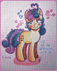 Size: 1838x2287 | Tagged: safe, artist:loohisgod27, imported from derpibooru, bon bon, sweetie drops, earth pony, pony, blushing, eyelashes, female, graph paper, heart, mare, smiling, solo, traditional art