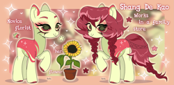 Size: 1913x941 | Tagged: safe, artist:koribooo, imported from derpibooru, oc, oc only, earth pony, pony, bald, earth pony oc, eyelashes, female, flower, makeup, mare, raised hoof, smiling, sunflower, zoom layer