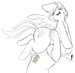 Size: 1900x1837 | Tagged: safe, artist:php137, imported from derpibooru, rainbow dash, oc, oc:anon, human, pegasus, pony, duo, female, holding a pony, human and pony, mare, monochrome, pain, simple background, sketch, spread wings, sweat, white background, wings