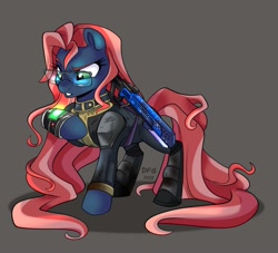 Size: 2297x2086 | Tagged: safe, artist:dragonfoxgirl, imported from derpibooru, oc, oc only, oc:data stream, earth pony, pony, fallout equestria, earth pony oc, gun, long hair, long tail, rifle, solo, tail, weapon