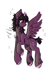 Size: 1513x2107 | Tagged: safe, artist:vaiola, imported from derpibooru, oc, oc only, oc:crosspencil, pegasus, pony, blushing, chest fluff, colored sketch, cross, cross necklace, cute, doodle, ear fluff, ear piercing, earring, eyebrows, female, horns, jewelry, mare, necklace, pegasus oc, piercing, raised eyebrow, red eyes, scar, short tail, simple background, sketch, solo, sparkles, tail, tattoo, transparent background, unshorn fetlocks, wings