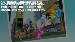 Size: 1920x1080 | Tagged: safe, edit, edited screencap, editor:quoterific, imported from derpibooru, screencap, blaze, caboose, cherry jubilee, cloudchaser, evening star, full steam, pinkie pie, promontory, party pooped, doctor who, manehattan