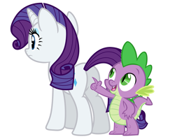 Size: 1017x808 | Tagged: safe, imported from derpibooru, rarity, spike, dragon, pony, 1000 hours in paint.net, boop, butt, duo, female, looking at butt, male, mare, pervert, plot, pointing, rearity, simple background, vector, white background