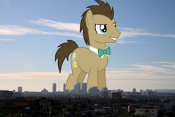 Size: 2048x1365 | Tagged: safe, artist:sketchmcreations, edit, editor:jaredking779, imported from derpibooru, doctor whooves, time turner, earth pony, pony, background pony, bowtie, california, giant doctor whooves, giant pony, giant/macro earth pony, highrise ponies, irl, los angeles, macro, male, mega giant, photo, ponies in real life, solo, stallion, story included