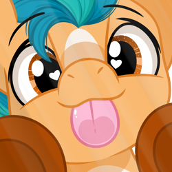 Size: 2000x2000 | Tagged: safe, artist:emberslament, imported from derpibooru, hitch trailblazer, earth pony, pony, against glass, cute, g5, glass, heart, heart eyes, hitchbetes, licking, licking the fourth wall, looking at you, male, mlem, silly, solo, stallion, tongue out, wingding eyes