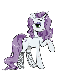 Size: 1251x1416 | Tagged: safe, imported from derpibooru, oc, oc only, pony, unicorn, fallout equestria, bags under eyes, female, fishnets, green eyes, long tail, purple mane, scar, simple background, solo, tail, transparent background