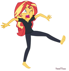 Size: 1427x1466 | Tagged: safe, imported from derpibooru, sunset shimmer, human, equestria girls, equestria girls series, barefoot, clothes, feet, female, glass, pain, shorts, simple background, solo, stepped on, sunset, theater, transparent background