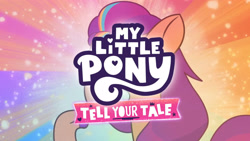 Size: 3072x1727 | Tagged: safe, imported from derpibooru, screencap, sunny starscout, earth pony, pony, spoiler:g5, spoiler:my little pony: tell your tale, spoiler:tyts01e47, female, g5, grin, mane stripe sunny, mare, my little pony logo, my little pony: tell your tale, smiling, solo, sunny's smoothie moves