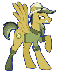 Size: 1683x2100 | Tagged: safe, artist:queertrixie, imported from derpibooru, daring do, pegasus, pony, amputee, clothes, female, hat, mare, outline, prosthetic limb, prosthetics, raised hoof, redesign, scar, simple background, solo, transparent background