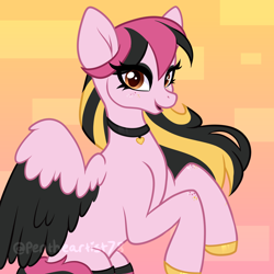 Size: 2050x2050 | Tagged: safe, artist:pen-art78, imported from derpibooru, oc, oc only, oc:sorbet savagery, pony, colored wings, female, mare, solo, two toned wings, wings