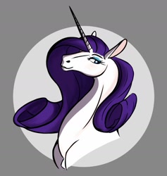 Size: 1647x1737 | Tagged: safe, artist:snedrir, imported from derpibooru, rarity, pony, unicorn, bust, gray background, portrait, simple background, solo