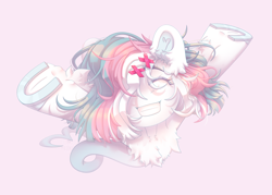 Size: 3500x2500 | Tagged: safe, artist:medkit, imported from derpibooru, oc, oc only, oc:ghost pone, earth pony, ghost, ghost pony, original species, pony, undead, accessory, chest fluff, colored eyebrows, colored eyelashes, convention, convention mascot, ear fluff, ears up, eye clipping through hair, eyebrows, eyebrows visible through hair, eyelashes, eyes closed, female, fluffy, from above, full body, gritted teeth, hair over one eye, hairclip, happy, heart shaped, high res, horseshoes, long tail, loose hair, mare, mascot, multicolored hair, paint tool sai 2, raised eyebrows, raised hooves, re:questria, short mane, simple background, smiling, solo, speedpaint, speedpaint available, sternocleidomastoid, tail, teeth, unshorn fetlocks, wall of tags