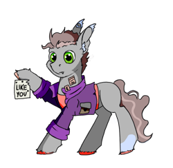 Size: 894x873 | Tagged: safe, artist:hrabiadeblacksky, imported from derpibooru, oc, oc only, pony, undead, vampire, vampony, brown hair, clothes, gray fur, green eyes, jacket, simple background, solo, transparent background