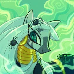 Size: 2048x2048 | Tagged: safe, artist:qwennondeathdie, imported from derpibooru, zecora, spider, zebra, clothes, costume, ear piercing, earring, female, jewelry, long mane, looking at you, mare, neck rings, nightmare night costume, piercing, solo