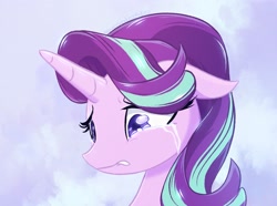 Size: 2048x1526 | Tagged: safe, artist:qwennondeathdie, imported from derpibooru, starlight glimmer, pony, unicorn, bust, crying, female, floppy ears, mare, sad, sadlight glimmer, solo, teary eyes