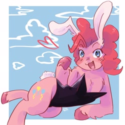 Size: 2048x2048 | Tagged: safe, artist:dmitrymemovznok, imported from derpibooru, pinkie pie, earth pony, pony, bunny ears, bunny pie, bunny suit, clothes, female, happy, heart, leotard, open mouth, open smile, playboy bunny, smiling, solo, unshorn fetlocks