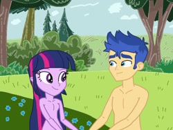 Size: 1024x768 | Tagged: safe, artist:chanyhuman, imported from twibooru, flash sentry, twilight sparkle, human, equestria girls, adam and eve, female, flashlight, garden of eden, holding hands, image, male, needs more jpeg, pinterest, pinterest link, shipping, straight