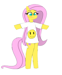 Size: 2503x3000 | Tagged: safe, artist:happyb0y95, imported from derpibooru, fluttershy, pony, bipedal, blushing, clothes, cute, female, high res, mare, shirt, shyabetes, simple background, smiley face, smiling, solo, transparent background
