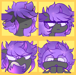 Size: 1428x1424 | Tagged: safe, artist:minty--fresh, imported from derpibooru, oc, oc:shade, changeling, changeling oc, emotes, mandibles, purple changeling, yelling