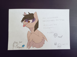 Size: 1024x768 | Tagged: safe, artist:sinclair2013, imported from derpibooru, oc, oc only, oc:sinclair, pegasus, pony, male, stallion, tongue out, traditional art, wings