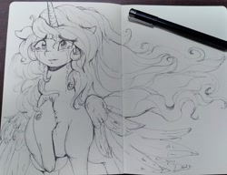 Size: 2048x1572 | Tagged: safe, artist:thelunarmoon, imported from derpibooru, princess celestia, alicorn, pony, chest fluff, crying, sketch, solo, teary eyes, traditional art, wings