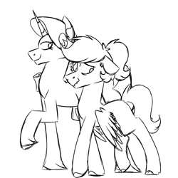 Size: 900x900 | Tagged: safe, artist:fuckomcfuck, imported from derpibooru, rarity, oc, oc:doodles, pegasus, pony, unicorn, canon x oc, height difference, simple background, white background