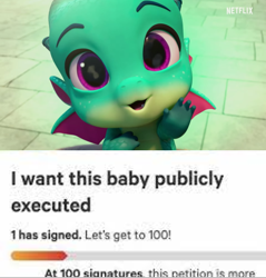 Size: 690x721 | Tagged: safe, edit, edited screencap, editor:countcoltnackh, imported from derpibooru, screencap, dragon, spoiler:g5, spoiler:my little pony: make your mark, :3, baby, baby dragon, cgi, change.org, cute, g5, hasbro is trying to murder us, logo, looking at you, meme, my little pony: make your mark, my little pony: make your mark chapter 1, netflix, netflix logo, open mouth, petition, solo, sparky sparkeroni, sparkybetes, wings
